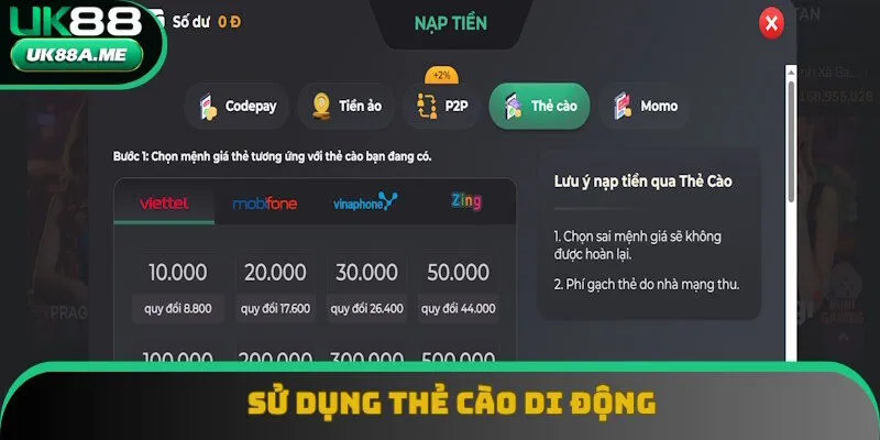 Nạp tiền UK88 bằng hình thức thẻ cào chuyên dụng Nạp tiền UK88 bằng hình thức thẻ cào chuyên dụng